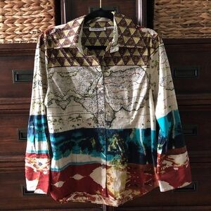 Mischa Africa print button down shirt in size L